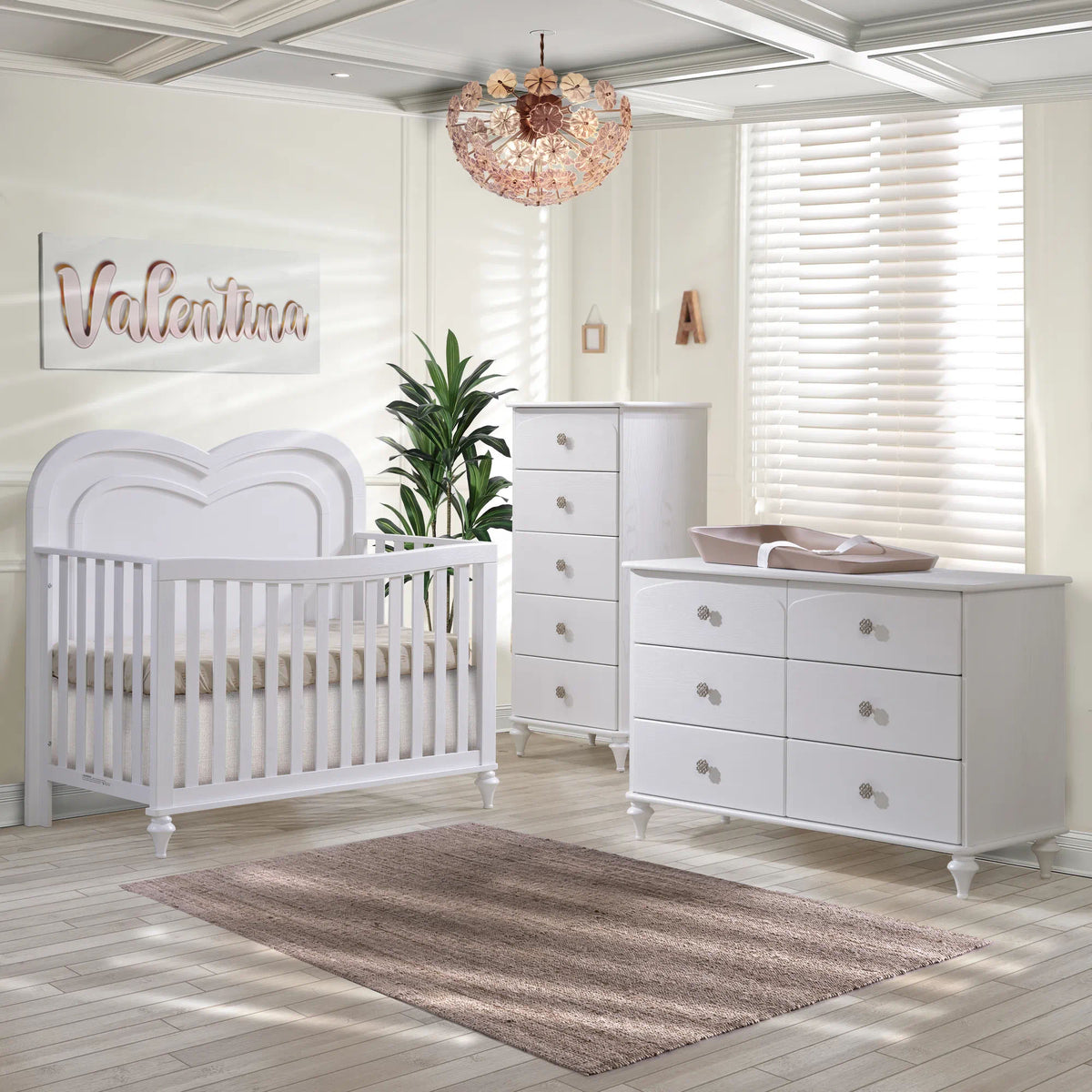 Natart Greta 4-in-1 Convertible Crib with Heart Shaped Decorative Molding