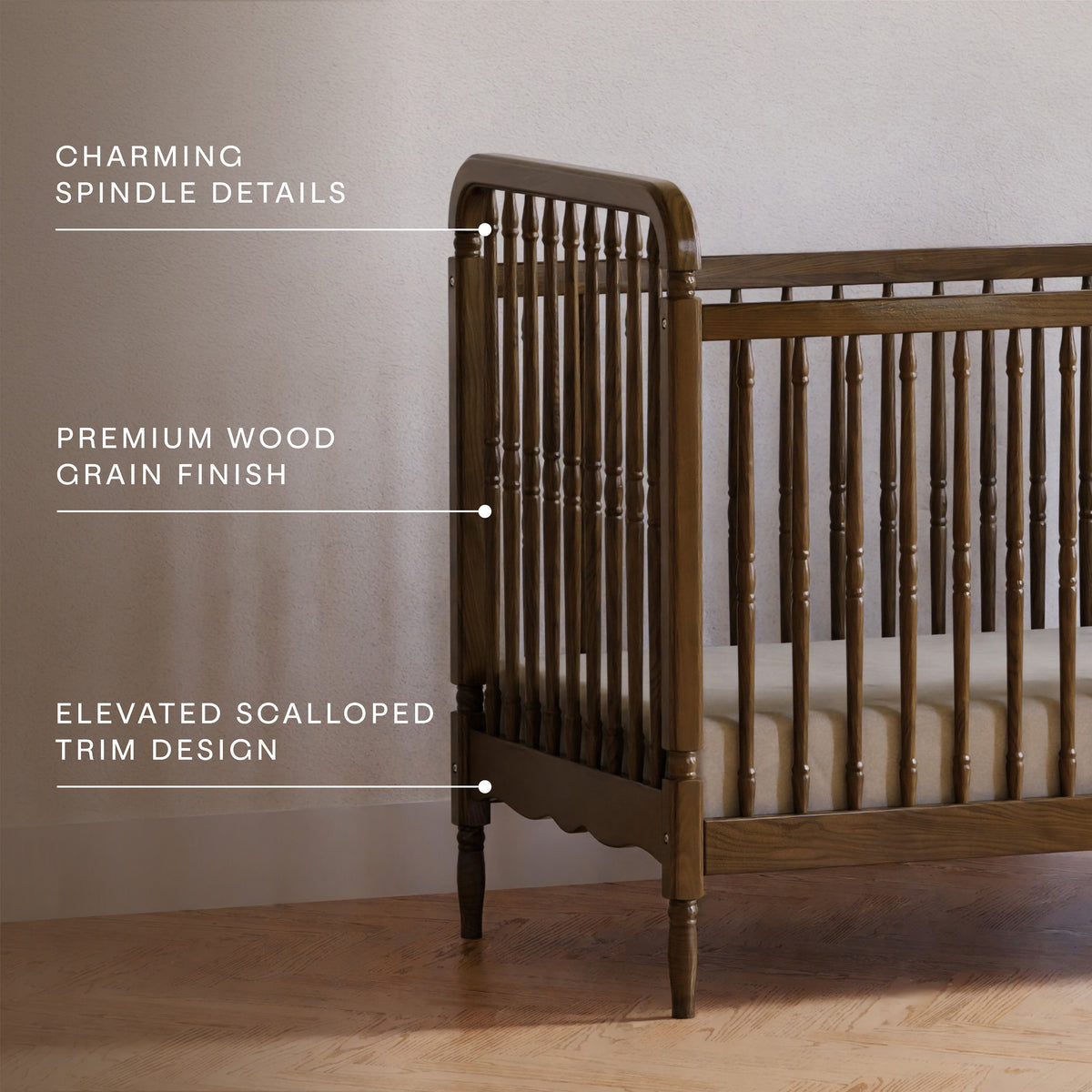 Namesake Liberty 3-in-1 Convertible Spindle Crib with Toddler Bed Conversion Kit