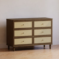 M23716NLBC,Namesake,Marin with Cane 6 Drawer Assembled Dresser in Natural Walnut and Blonde Cane