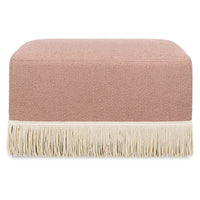 M21785RSBIF,Namesake,Crawford Gliding Ottoman in Rose Boucle with Ivory Tassel Fringe
