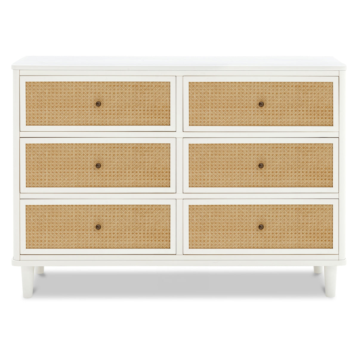 M23716RWHC,Namesake,Marin with Cane 6 Drawer Assembled Dresser in Warm White and Honey Cane
