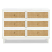 M23716RWHC,Namesake,Marin with Cane 6 Drawer Assembled Dresser in Warm White and Honey Cane