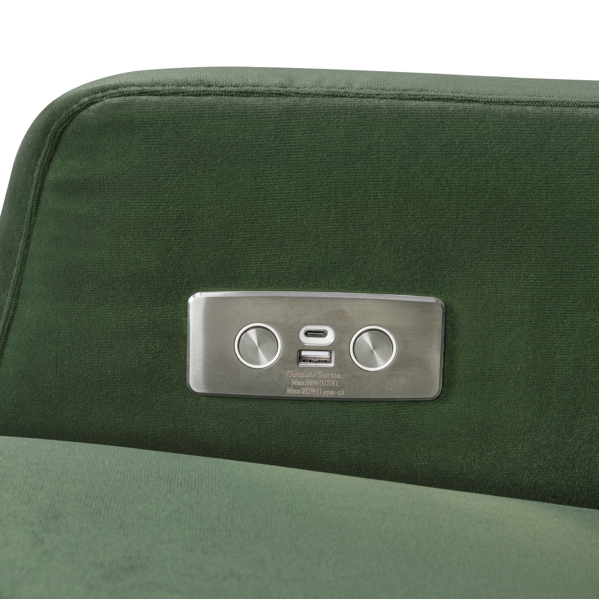 M22286FGVLB,Namesake,Crewe Electronic Swivel Glider Recliner in Forest Green Velvet w/Light Wood Base