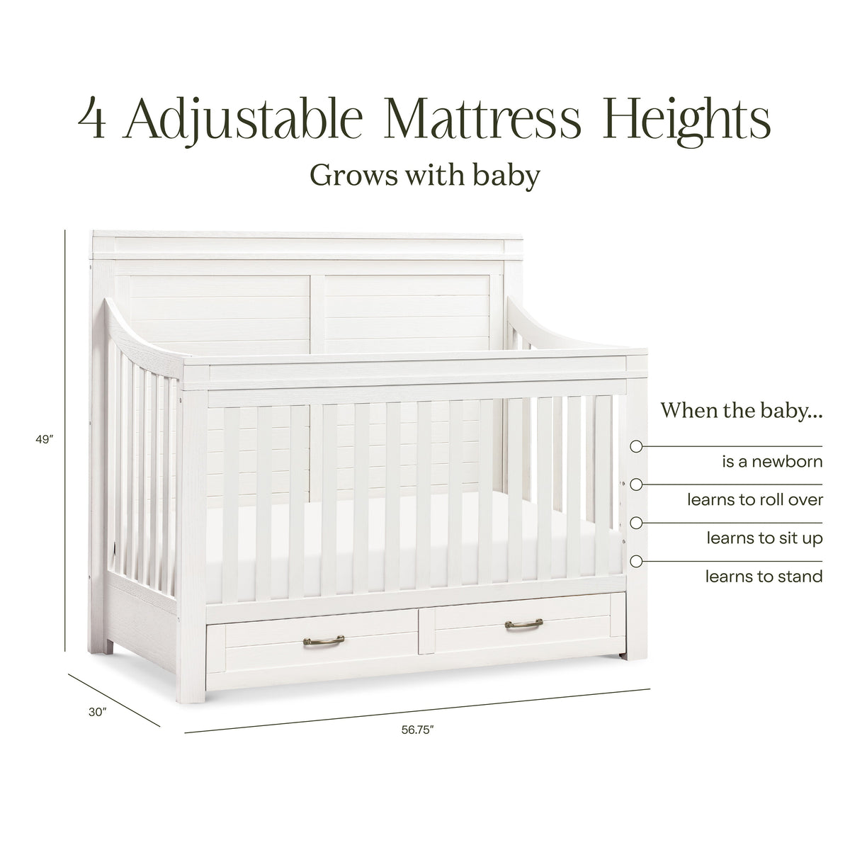 M21101HW,Namesake,Wesley Farmhouse Storage Crib in Heirloom White