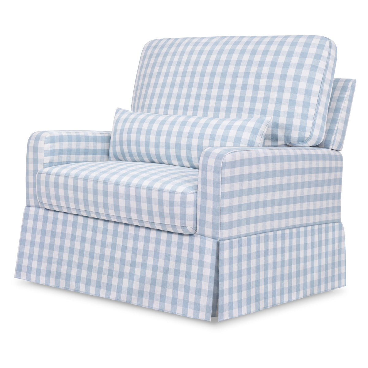 M21797BGH,Namesake,Crawford Chair and a Half Pillowback Swivel Glider in Blue Gingham