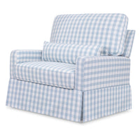 M21797BGH,Namesake,Crawford Chair and a Half Pillowback Swivel Glider in Blue Gingham