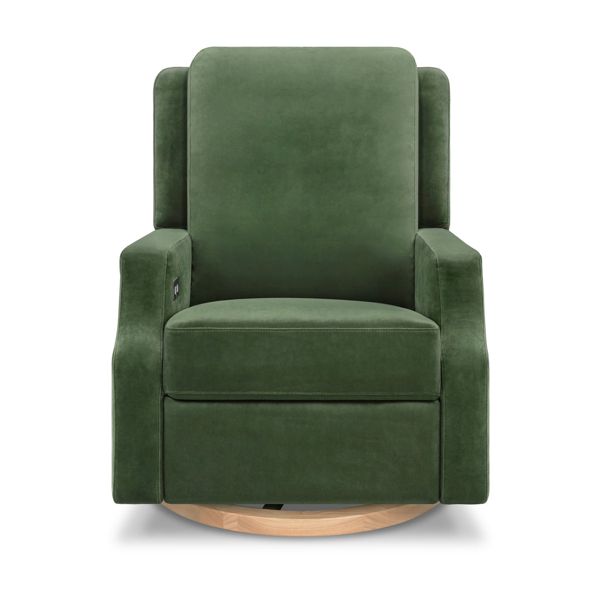 M22286FGVLB,Namesake,Crewe Electronic Swivel Glider Recliner in Forest Green Velvet w/Light Wood Base