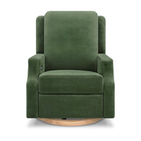 M22286FGVLB,Namesake,Crewe Electronic Swivel Glider Recliner in Forest Green Velvet w/Light Wood Base