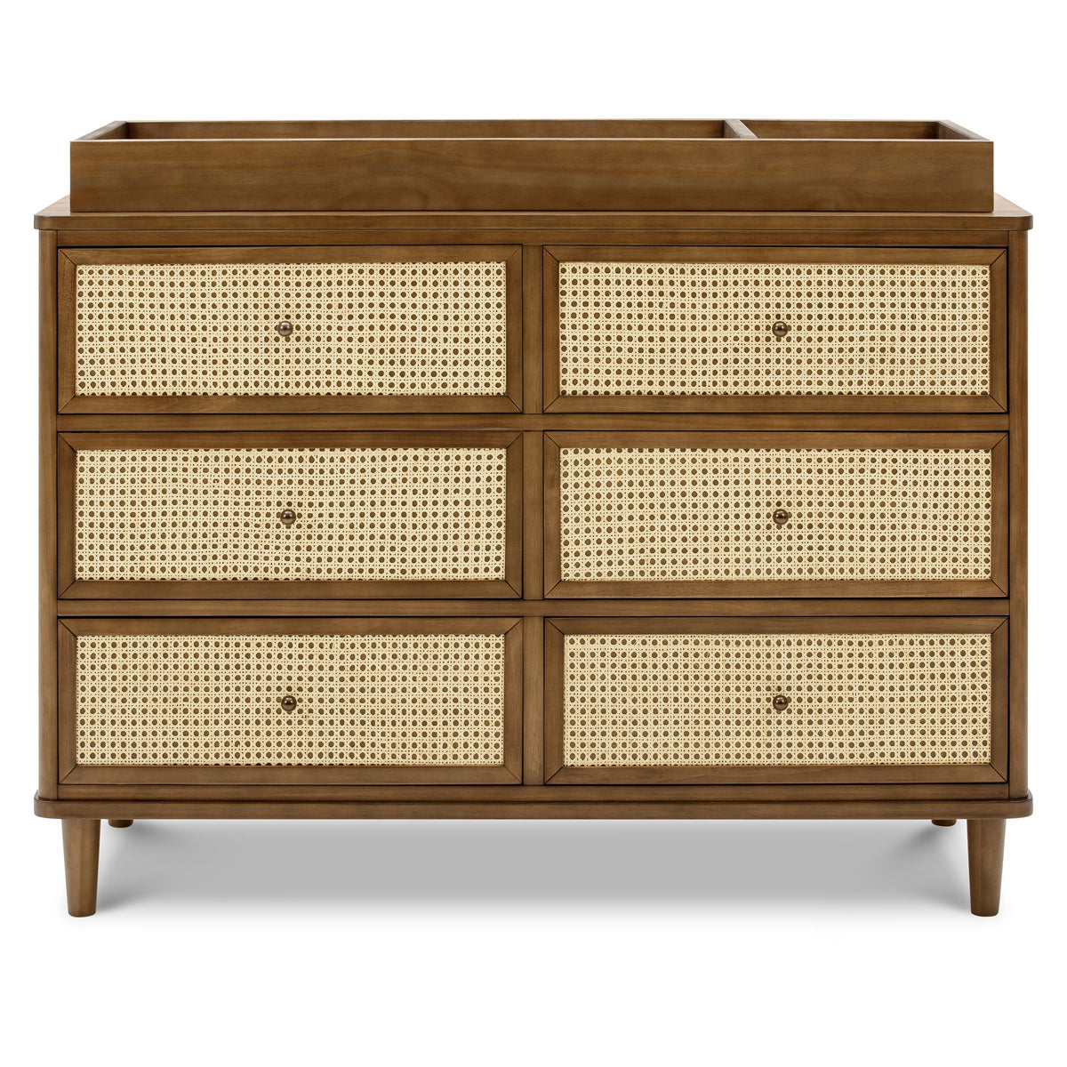 M23716NLBC,Namesake,Marin with Cane 6 Drawer Assembled Dresser in Natural Walnut and Blonde Cane