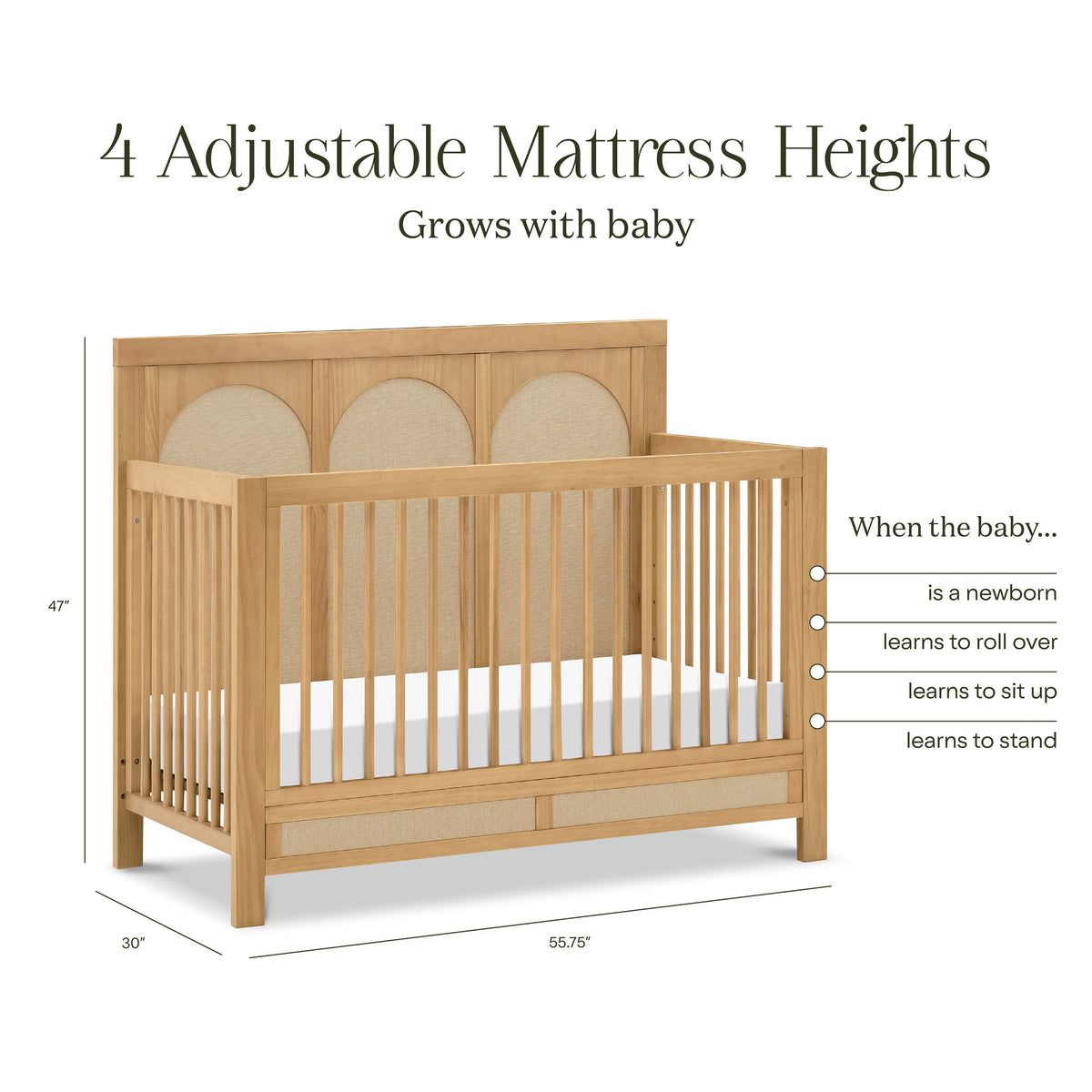 M24801HYPSEW,Namesake,Eloise 4-in-1 Convertible Crib in Honey & Performance Sand Eco-Weave