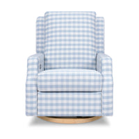 M22286BGHLB,Namesake,Crewe Electronic Swivel Glider Recliner in Blue Gingham with Light Wood Base