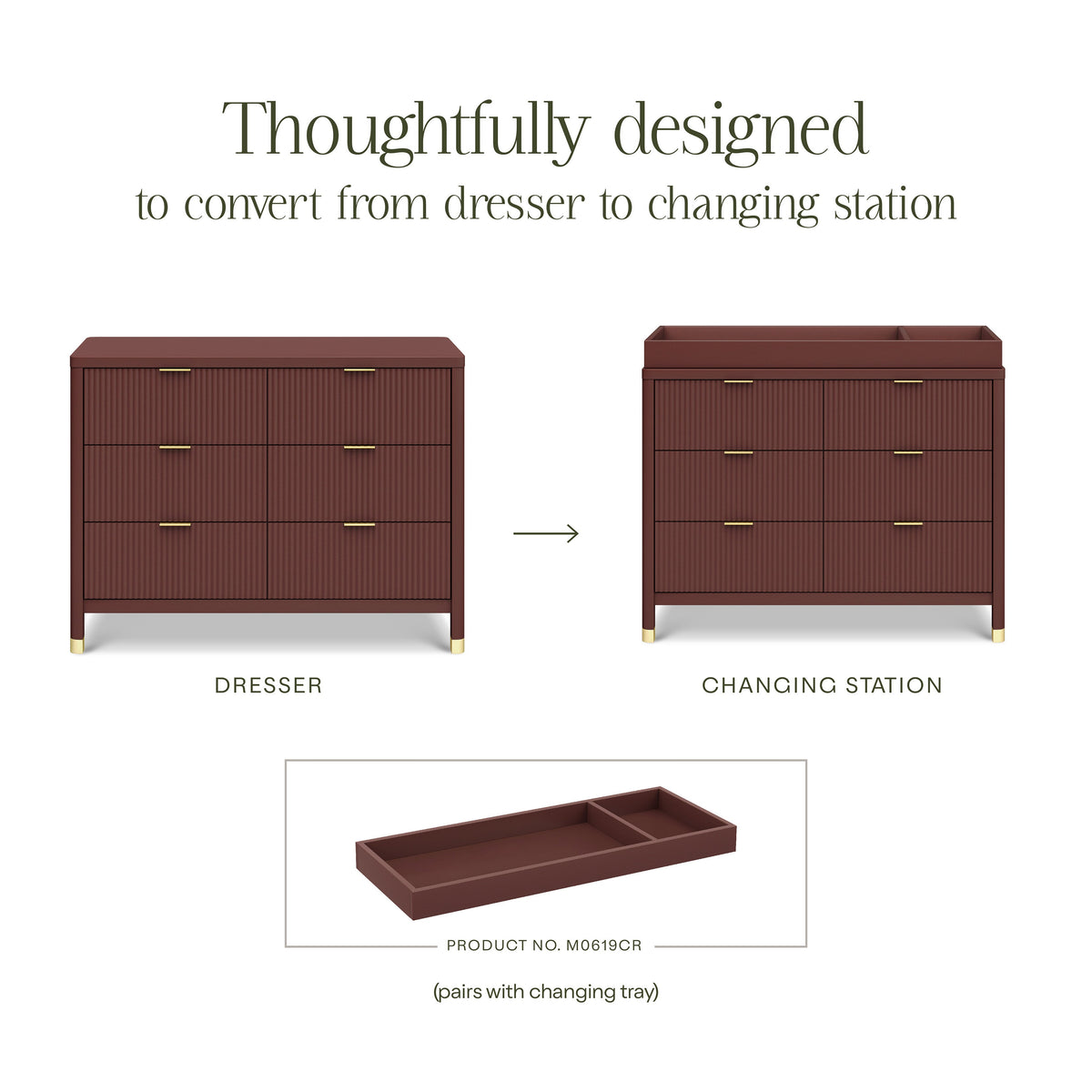 M26716CR,Namesake,Brimsley Tambour 6-Drawer Assembled Dresser in Crimson