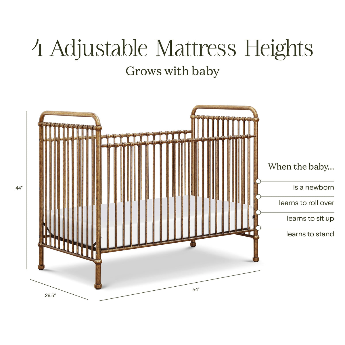 M15501VG,Namesake,Abigail 3-in-1 Convertible Crib in Vintage Gold