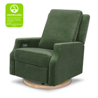 M22286FGVLB,Namesake,Crewe Electronic Swivel Glider Recliner in Forest Green Velvet w/Light Wood Base