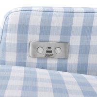 M22286BGHLB,Namesake,Crewe Electronic Swivel Glider Recliner in Blue Gingham with Light Wood Base