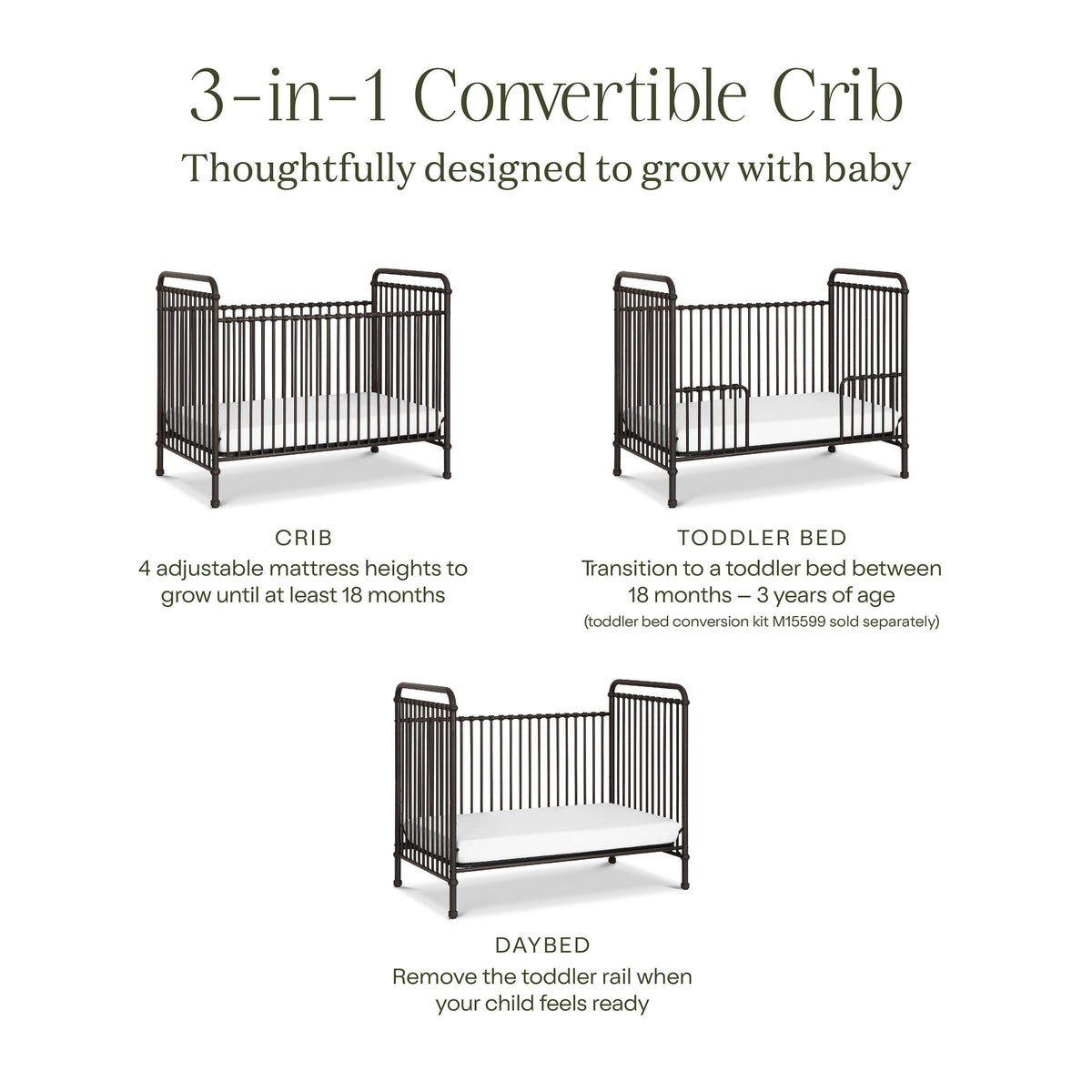 B15501UR,Namesake,Abigail 3-in-1 Convertible Crib in Vintage Iron