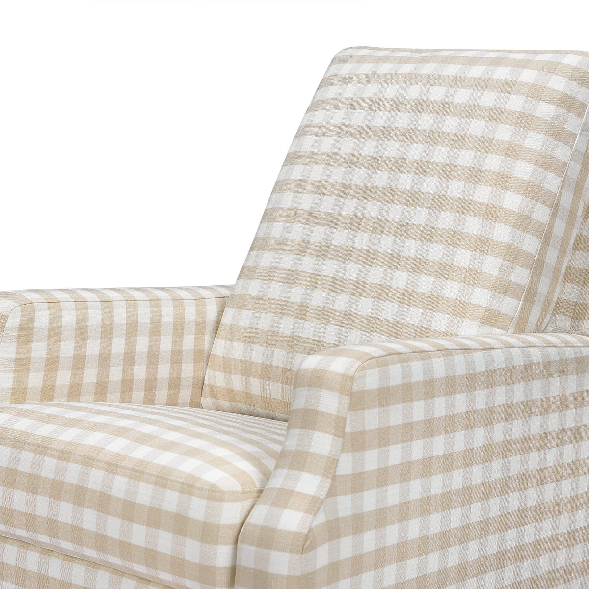 M22287TGHLB,Namesake,Crewe Recliner and Swivel Glider in Tan Gingham with Light Wood Base