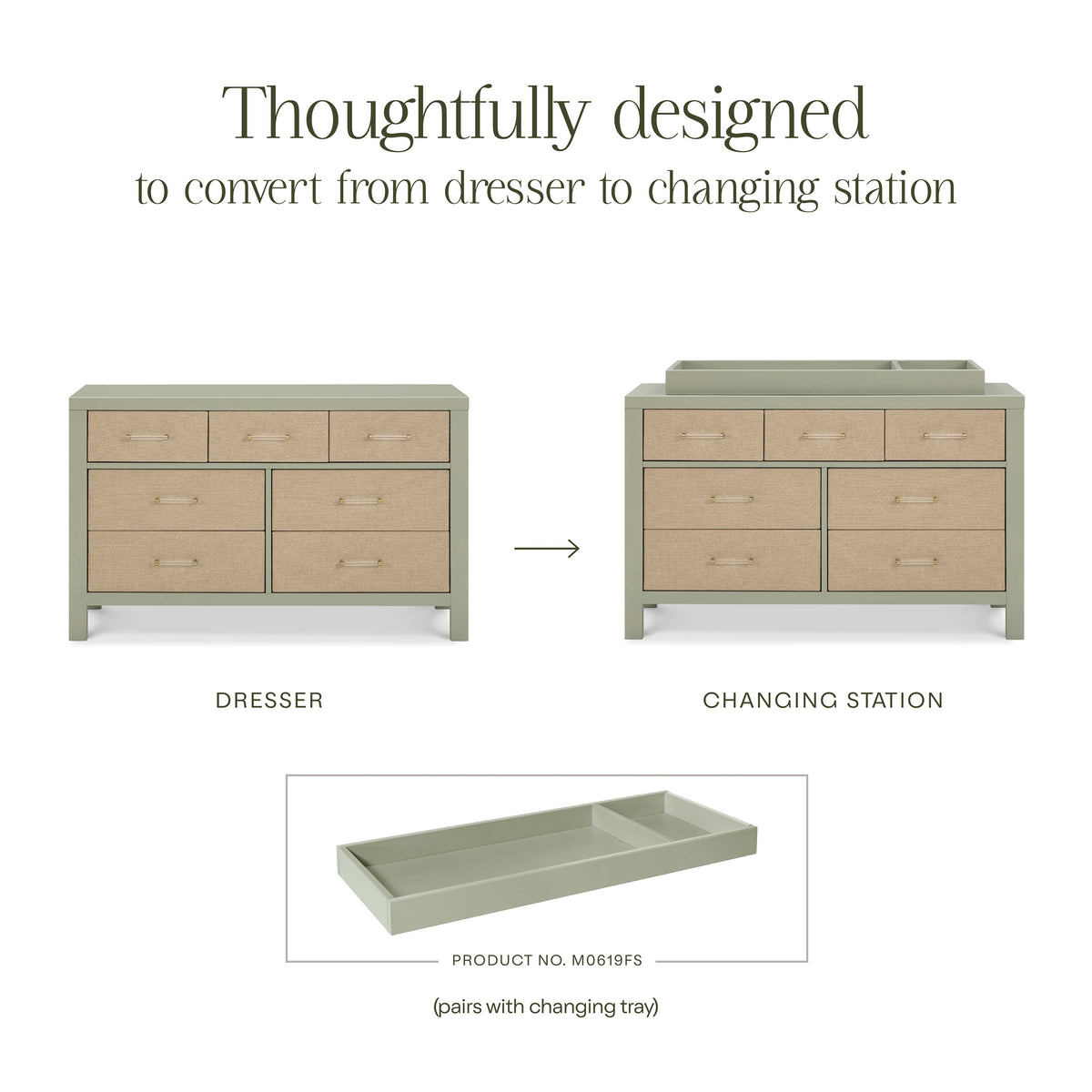M24816FSPSEW,Namesake,Eloise 7-Drawer Assembled Dresser in French Sage and Performance Sand Eco-Weave