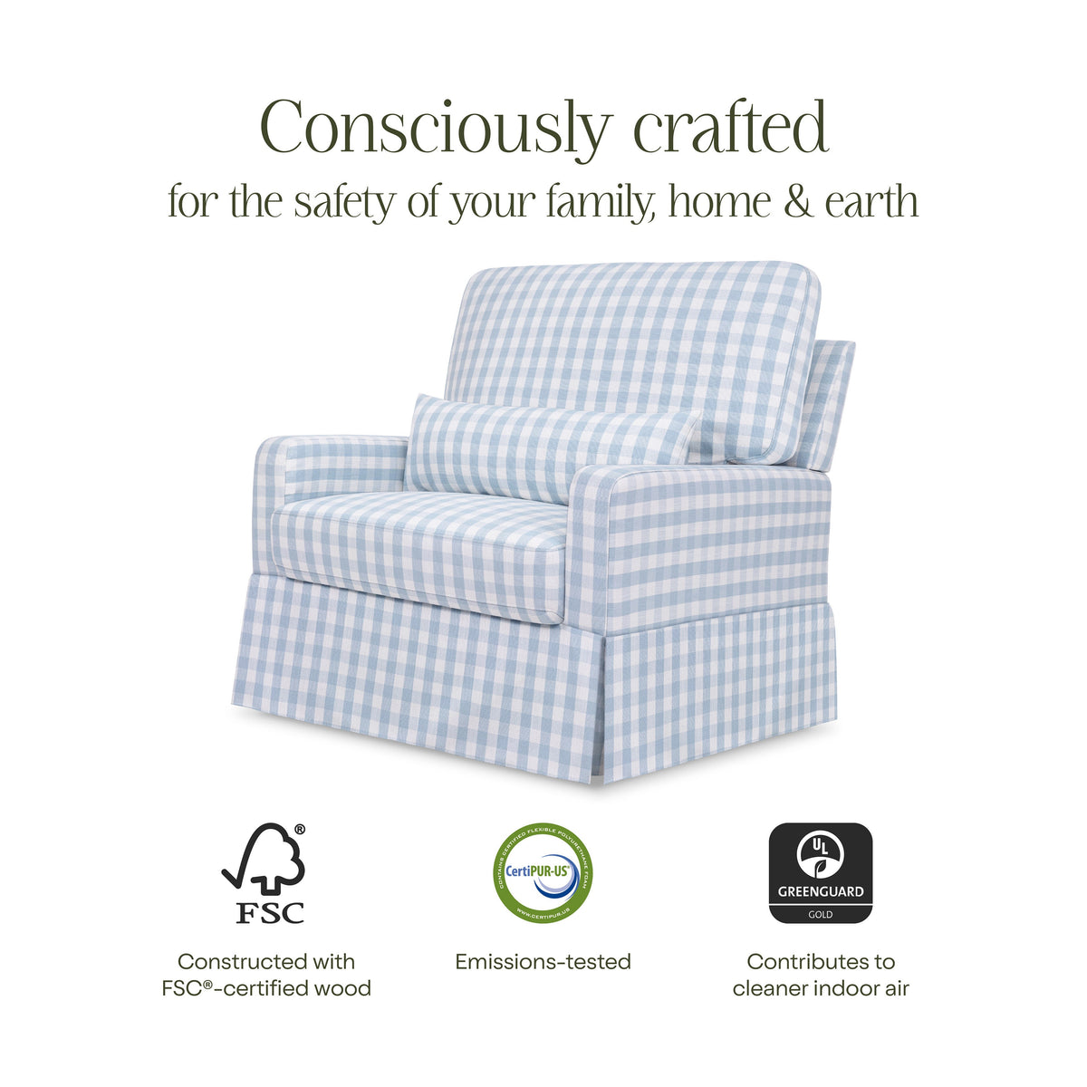 M21797BGH,Namesake,Crawford Chair and a Half Pillowback Swivel Glider in Blue Gingham