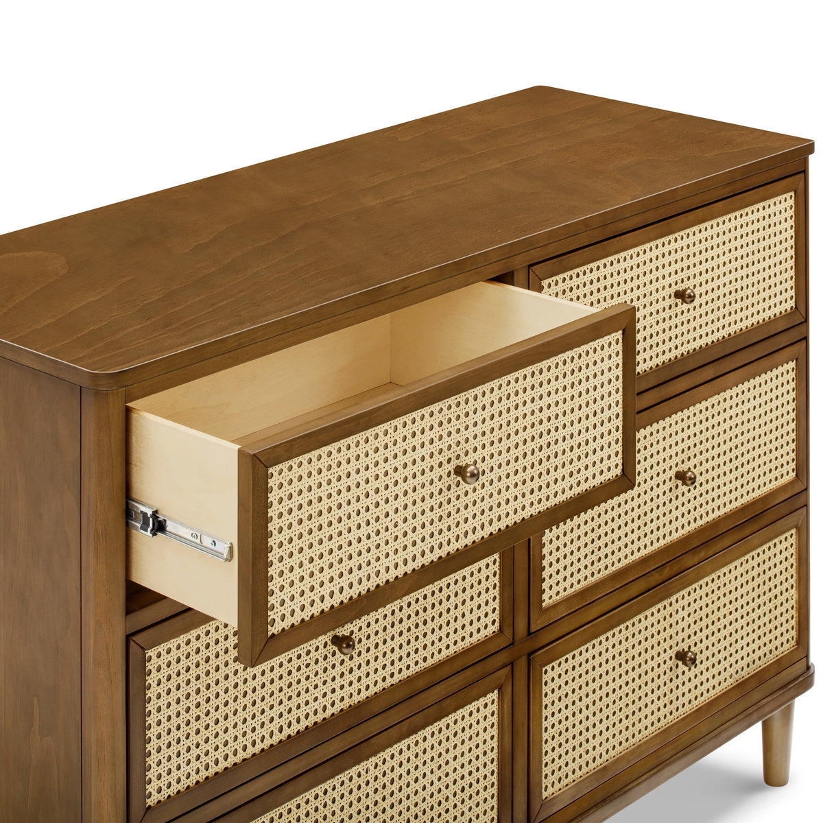 M23716NLBC,Namesake,Marin with Cane 6 Drawer Assembled Dresser in Natural Walnut and Blonde Cane