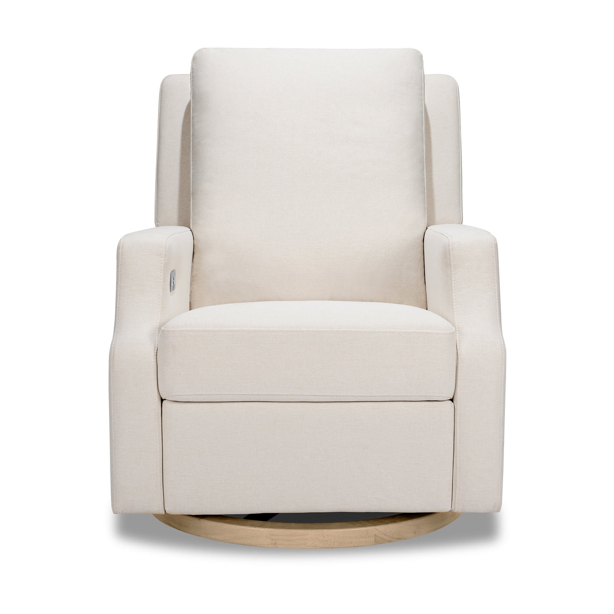 M22286PCMEWLB,Namesake,Crewe Electronic Swivel Glider Recliner in Performance Cream Eco-Weave w/Light Wood Base
