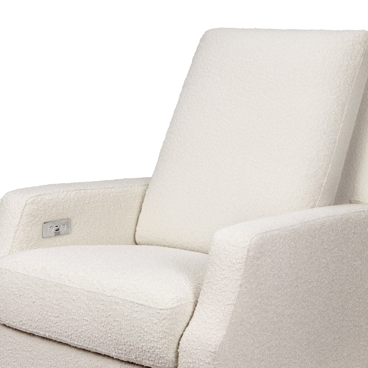 M22286WBLB,Namesake,Crewe Electronic Swivel Glider Recliner in Ivory Boucle w/Light Wood Base