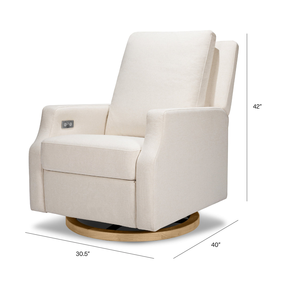 M22286PCMEWLB,Namesake,Crewe Electronic Swivel Glider Recliner in Performance Cream Eco-Weave w/Light Wood Base