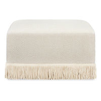 M21785WBIF,Namesake,Crawford Gliding Ottoman in Ivory Boucle with Ivory Tassel Fringe