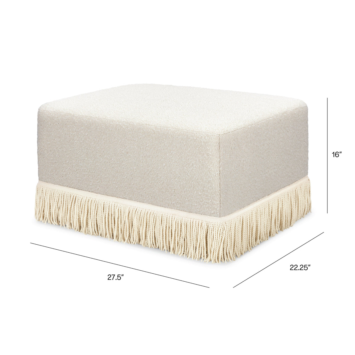 M21785WBIF,Namesake,Crawford Gliding Ottoman in Ivory Boucle with Ivory Tassel Fringe
