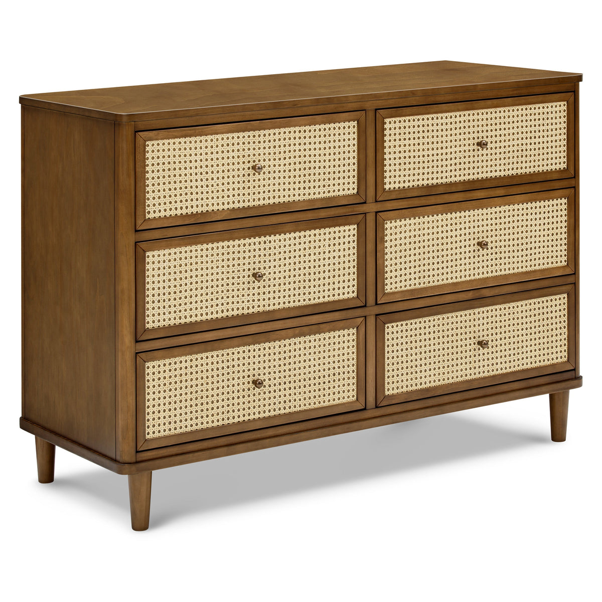 M23716NLBC,Namesake,Marin with Cane 6 Drawer Assembled Dresser in Natural Walnut and Blonde Cane