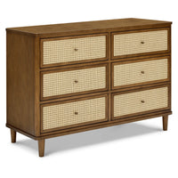 M23716NLBC,Namesake,Marin with Cane 6 Drawer Assembled Dresser in Natural Walnut and Blonde Cane