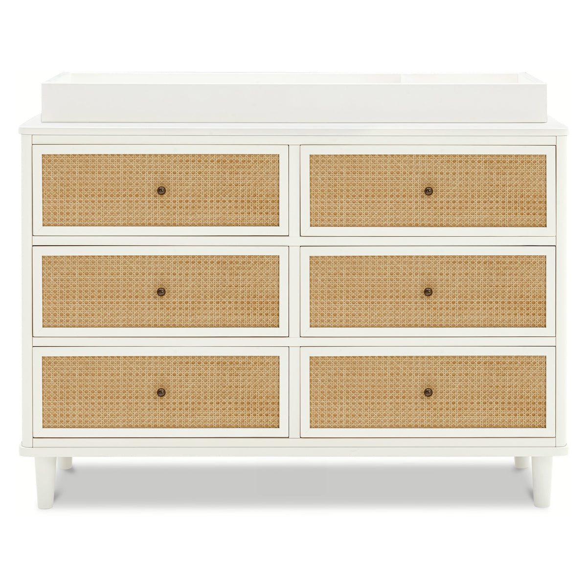 M23716RWHC,Namesake,Marin with Cane 6 Drawer Assembled Dresser in Warm White and Honey Cane