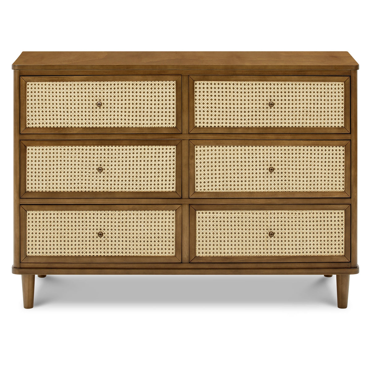 M23716NLBC,Namesake,Marin with Cane 6 Drawer Assembled Dresser in Natural Walnut and Blonde Cane