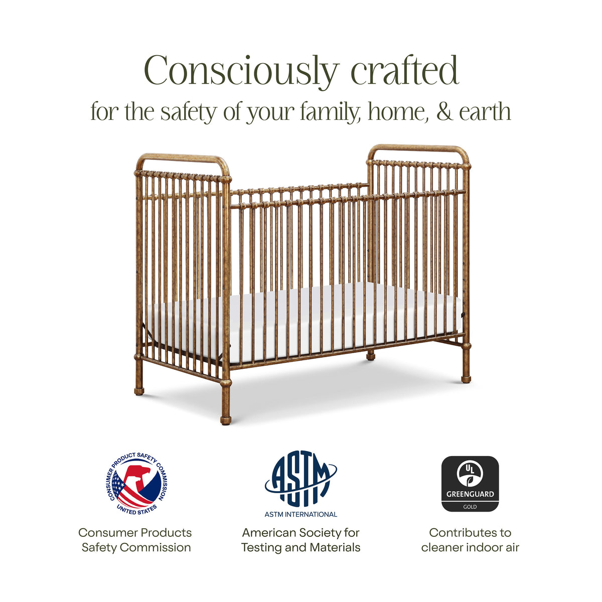 M15501VG,Namesake,Abigail 3-in-1 Convertible Crib in Vintage Gold
