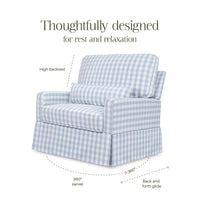 M21797BGH,Namesake,Crawford Chair and a Half Pillowback Swivel Glider in Blue Gingham