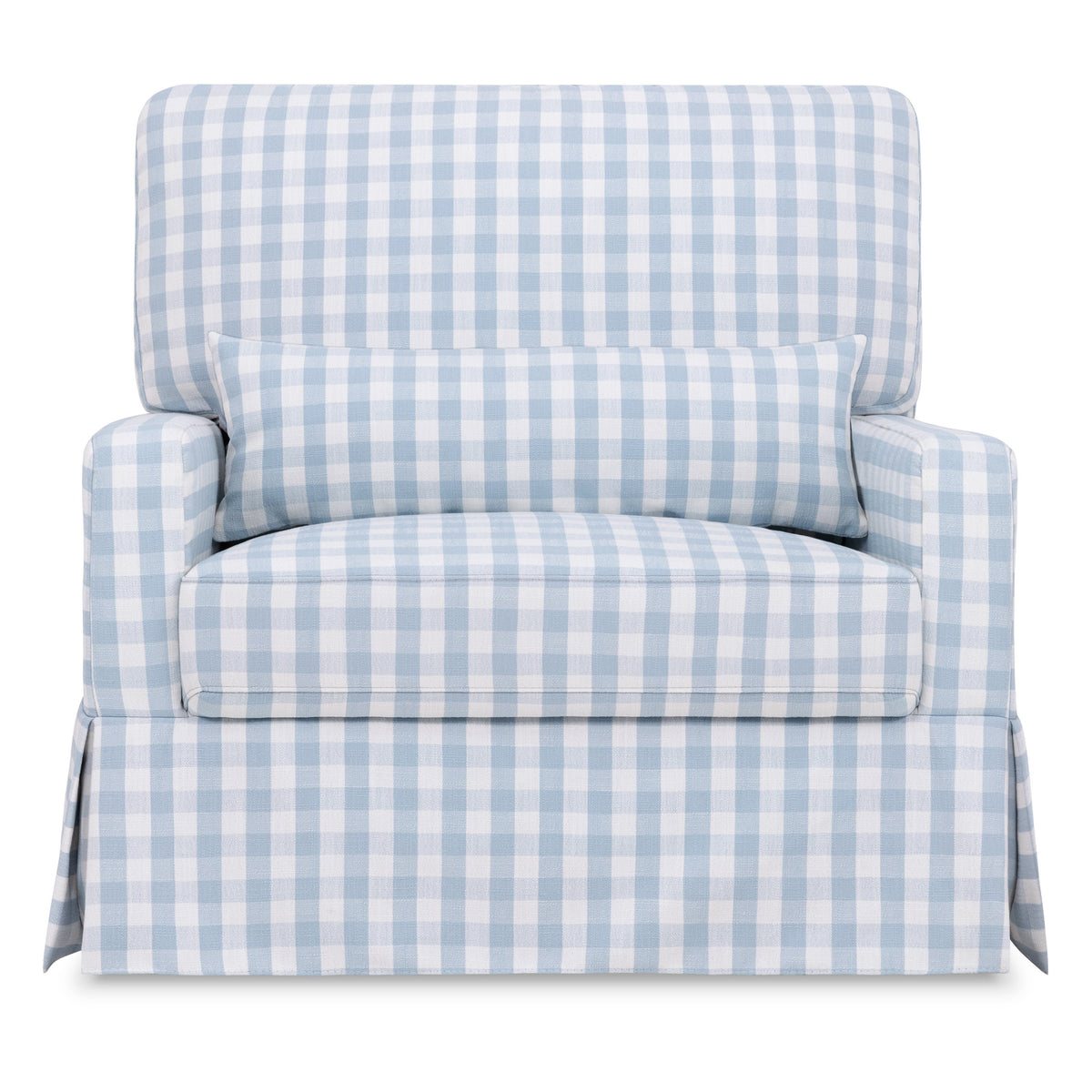 M21797BGH,Namesake,Crawford Chair and a Half Pillowback Swivel Glider in Blue Gingham