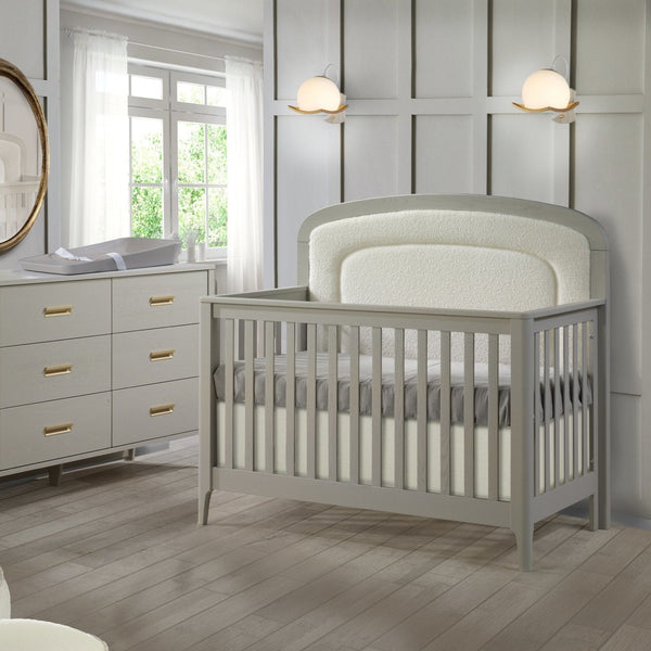 Natart Palo 5-in-1 Convertible Crib with Upholstered Panel Bouclé Beige