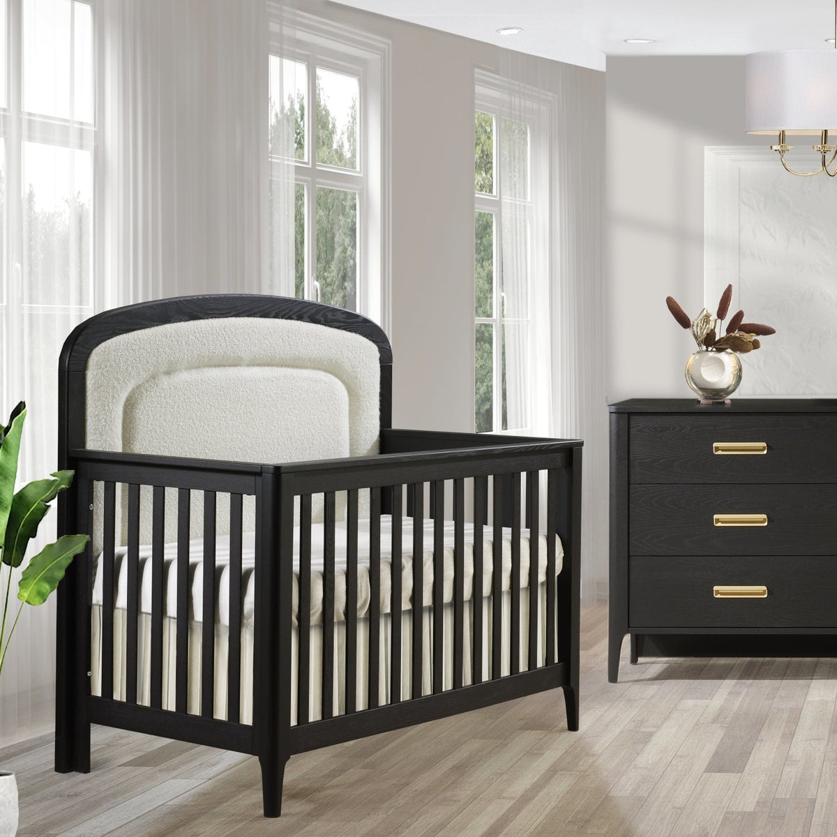 Natart Palo 5-in-1 Convertible Crib with Upholstered Panel Bouclé Beige