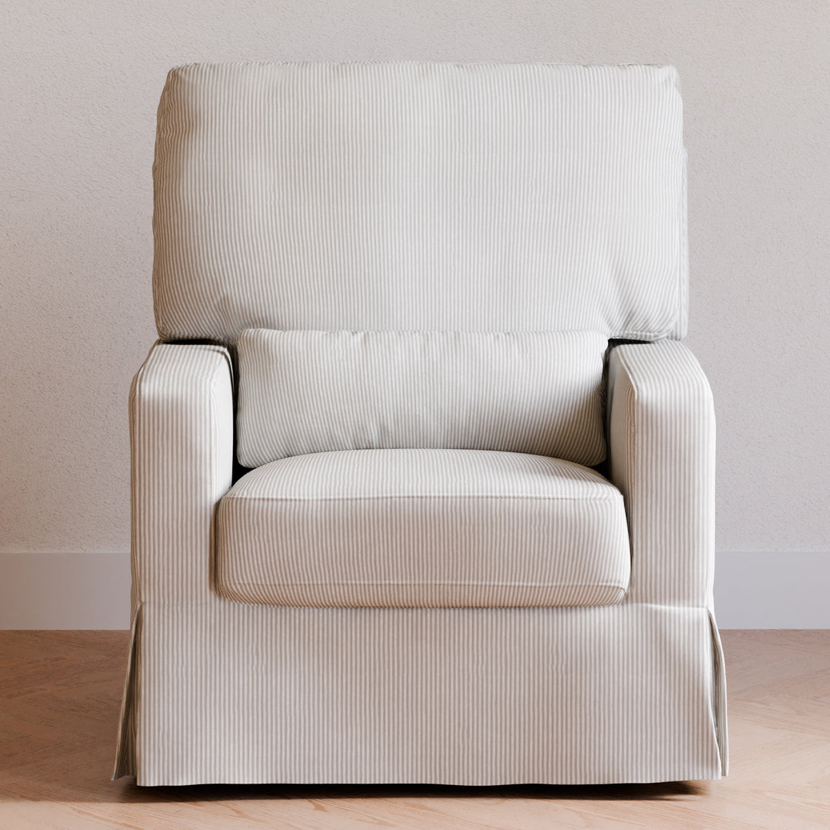 M21787FCS,Namesake,Crawford Pillowback Comfort Swivel Glider in Fog Chatham Stripe Performance Eco-Weave