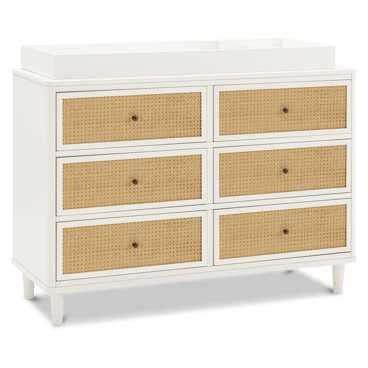 M23716RWHC,Namesake,Marin with Cane 6 Drawer Assembled Dresser in Warm White and Honey Cane