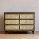 M23716NLBC,Namesake,Marin with Cane 6 Drawer Assembled Dresser in Natural Walnut and Blonde Cane