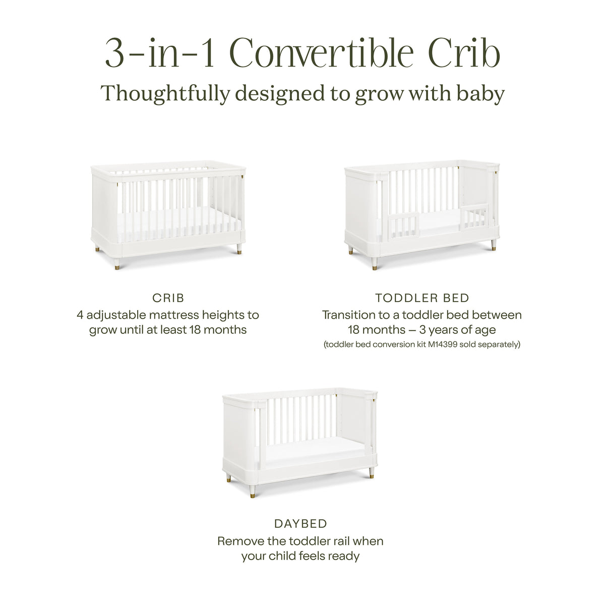 B14301RW,Namesake,Tanner 3-in-1 Convertible Crib in Warm White