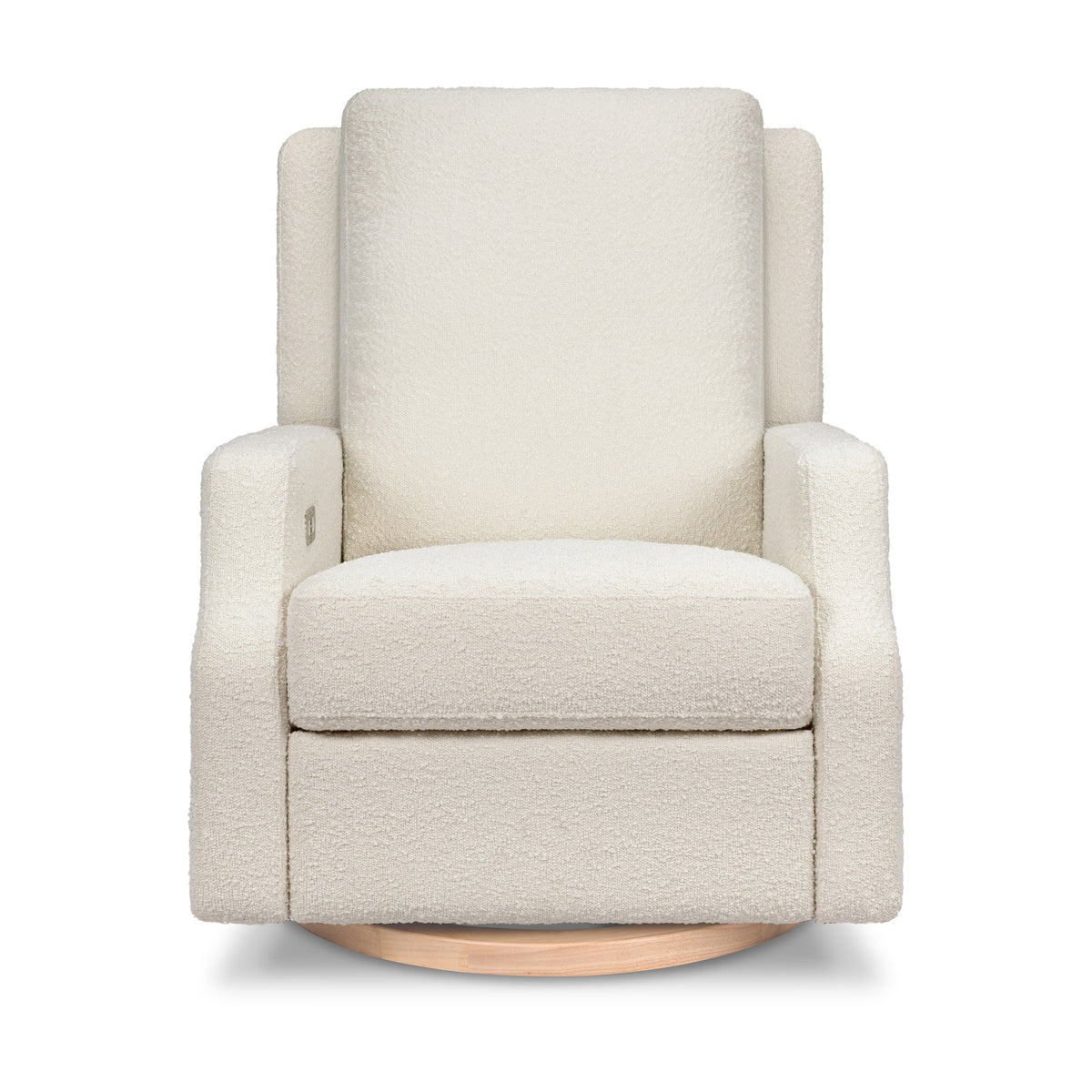 M22286WBLB,Namesake,Crewe Electronic Swivel Glider Recliner in Ivory Boucle w/Light Wood Base
