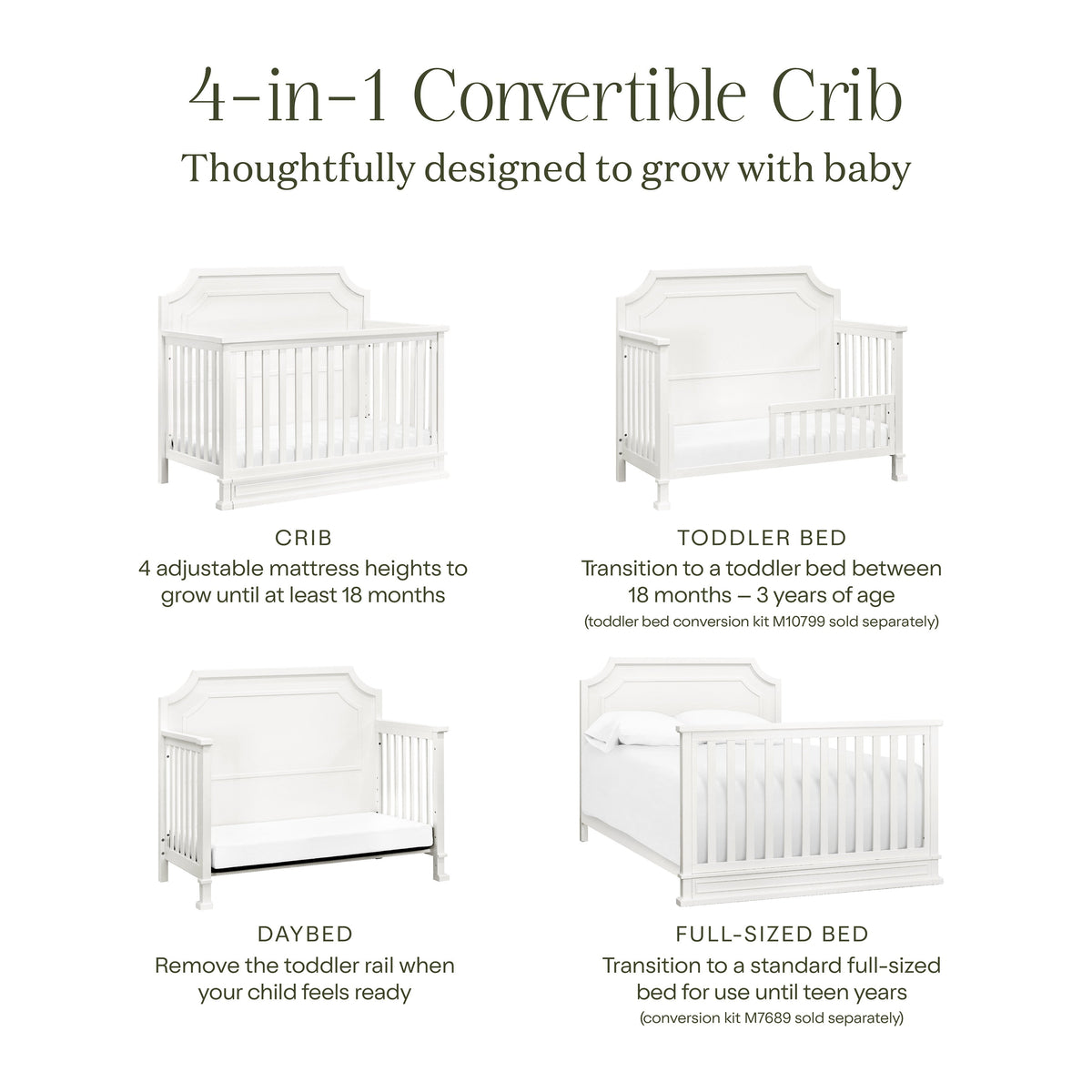 M10701RW,Namesake,Emma Regency 4-in-1 Convertible Crib in Warm White