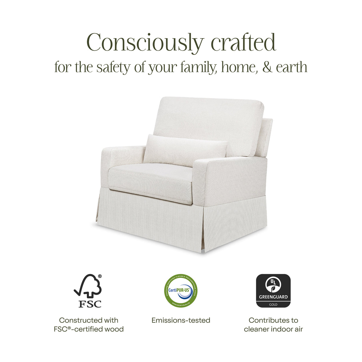 M21797FCS,Namesake,Crawford Chair and a Half Pillowback Swivel Glider in Fog Chatham Stripe Performance Eco-Weave