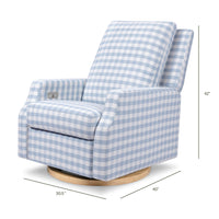 M22286BGHLB,Namesake,Crewe Electronic Swivel Glider Recliner in Blue Gingham with Light Wood Base