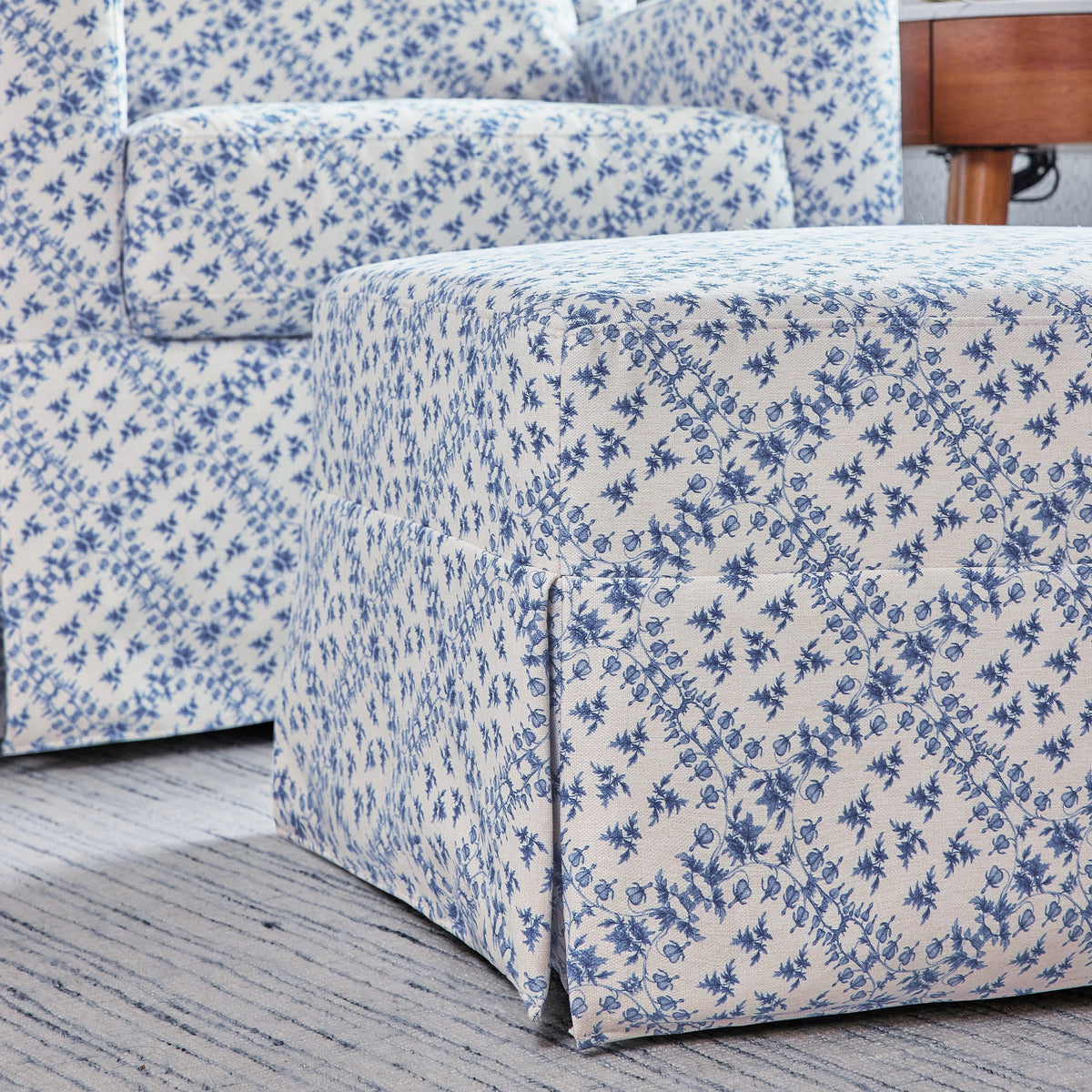M21785BLT,Namesake,Sarah Flint x Namesake Crawford Gliding Ottoman in Blue Lattice Performance Eco-Weave