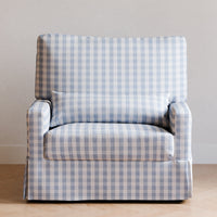 M21797BGH,Namesake,Crawford Chair and a Half Pillowback Swivel Glider in Blue Gingham