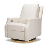 M22286PCMEWLB,Namesake,Crewe Electronic Swivel Glider Recliner in Performance Cream Eco-Weave w/Light Wood Base