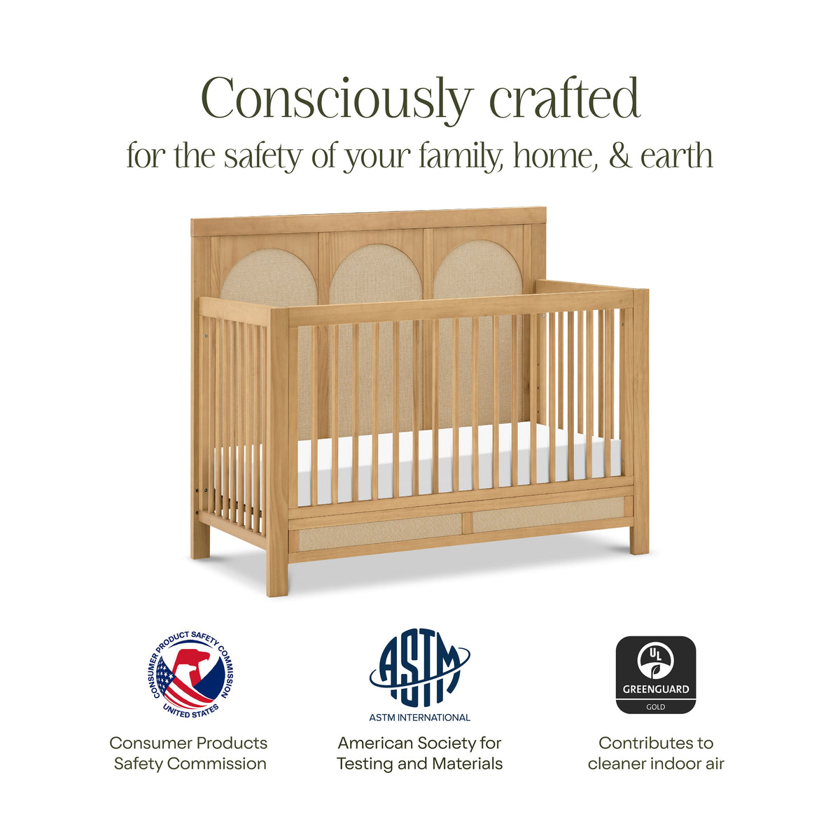 M24801HYPSEW,Namesake,Eloise 4-in-1 Convertible Crib in Honey & Performance Sand Eco-Weave